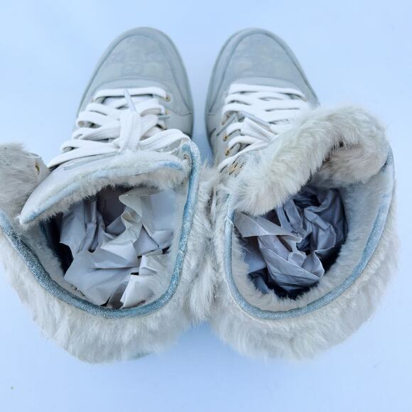 Gucci Authentic Rabbit Fur High Top Guccissima GG Sneakers Monogram 39 Grey 9 - Picture 10 of 15